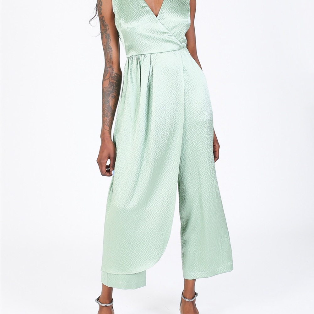 Mint Green Sleeveless Wrap Jumpsuit